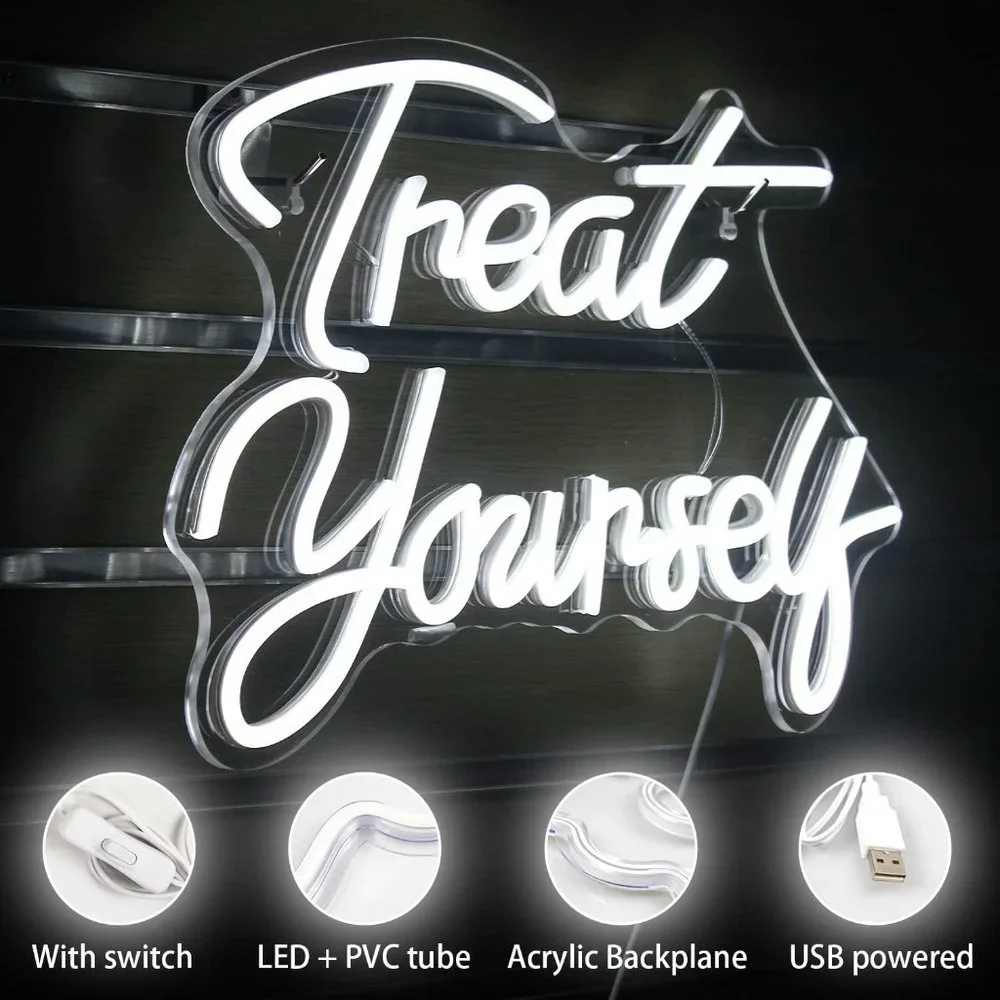 Treat Yourself White Neon Light LED Display Bedroom Diva Princess Teenager Decor